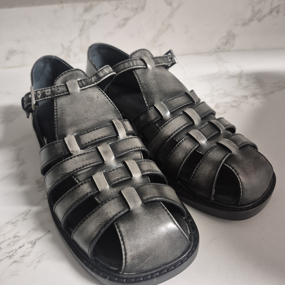 Free People Gray Leather Fisherman  Sandals NWT